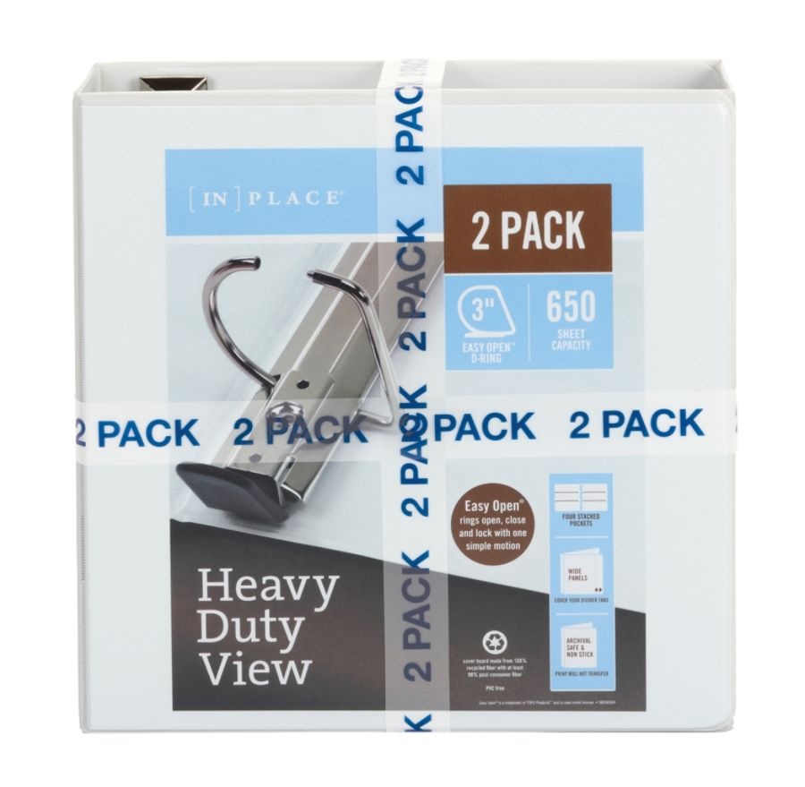 slide 3 of 6, Office Depot Brand Heavy-Duty D-Ring View Binder, 3'' Rings, White, 2/Pack, 1 ct