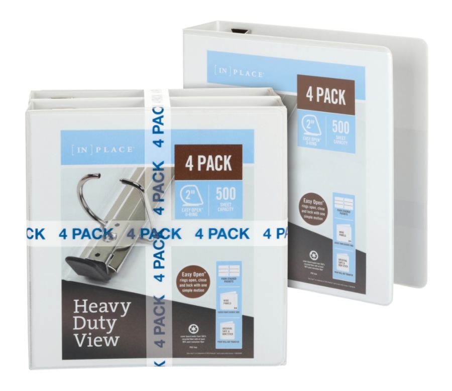 slide 5 of 6, Office Depot Brand Heavy-Duty D-Ring View Binder, 2'' Rings, White, 4/Pack, 1 ct