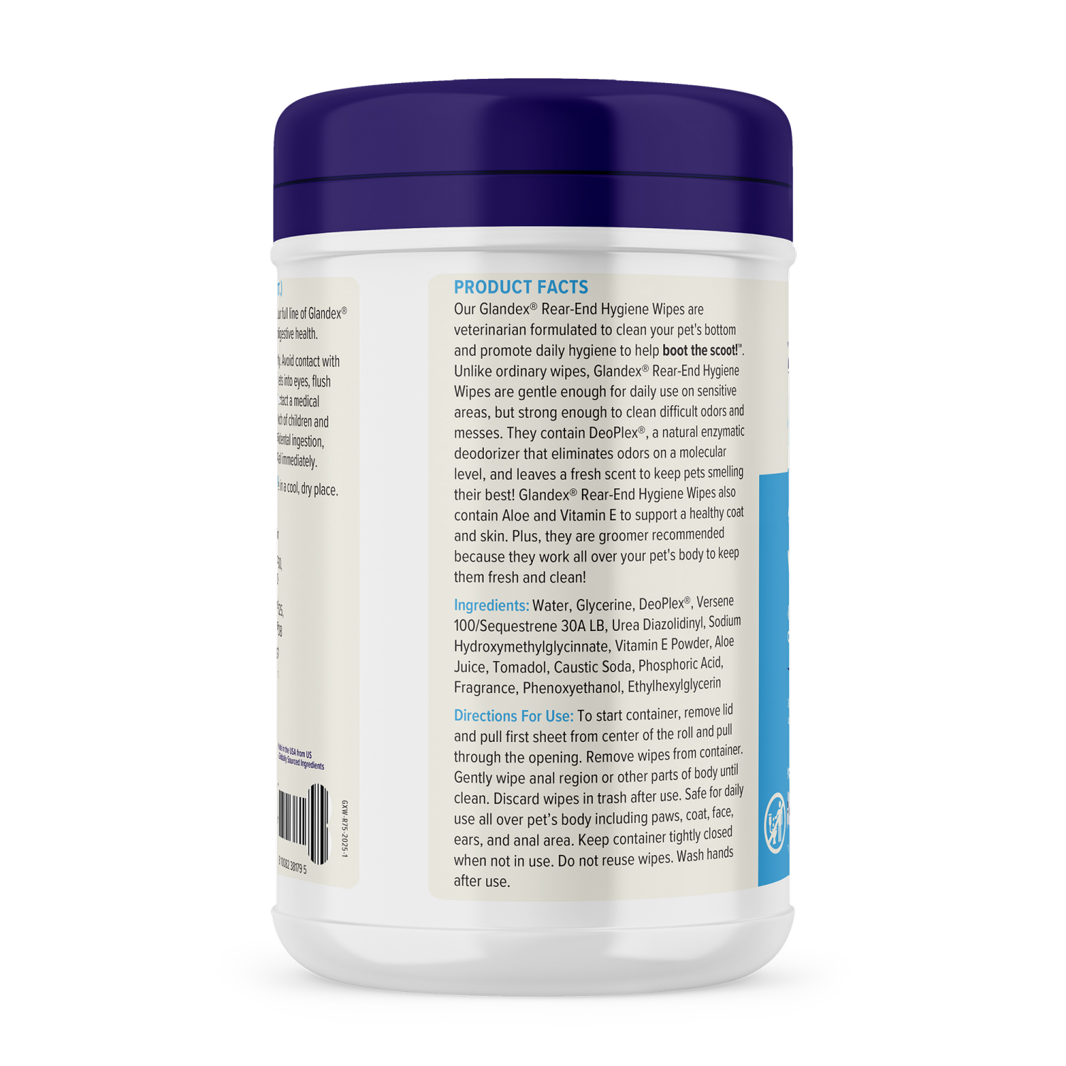 slide 2 of 2, Vetnique Glandex Dog Wipes for Pets Cleansing & Deodorizing Anal Gland Hygienic Dog & Cat Wipes with Vitamin E, Skin Conditioners and Aloe (75ct), 75 ct