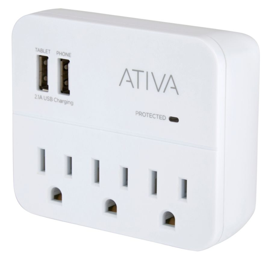 slide 3 of 4, Ativa 3-Outlet Charging Station Surge Protector, White, La-3K-B, 1 ct