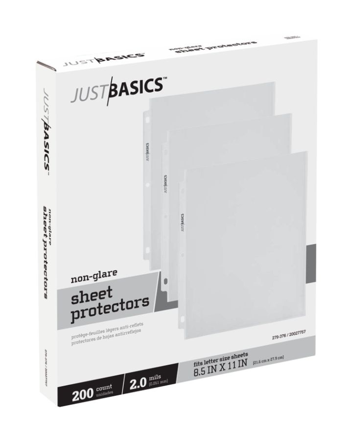 slide 3 of 3, Just Basics Top-Loading Sheet Protectors, Lightweight, Semi-Clear, Box Of 200, 200 ct