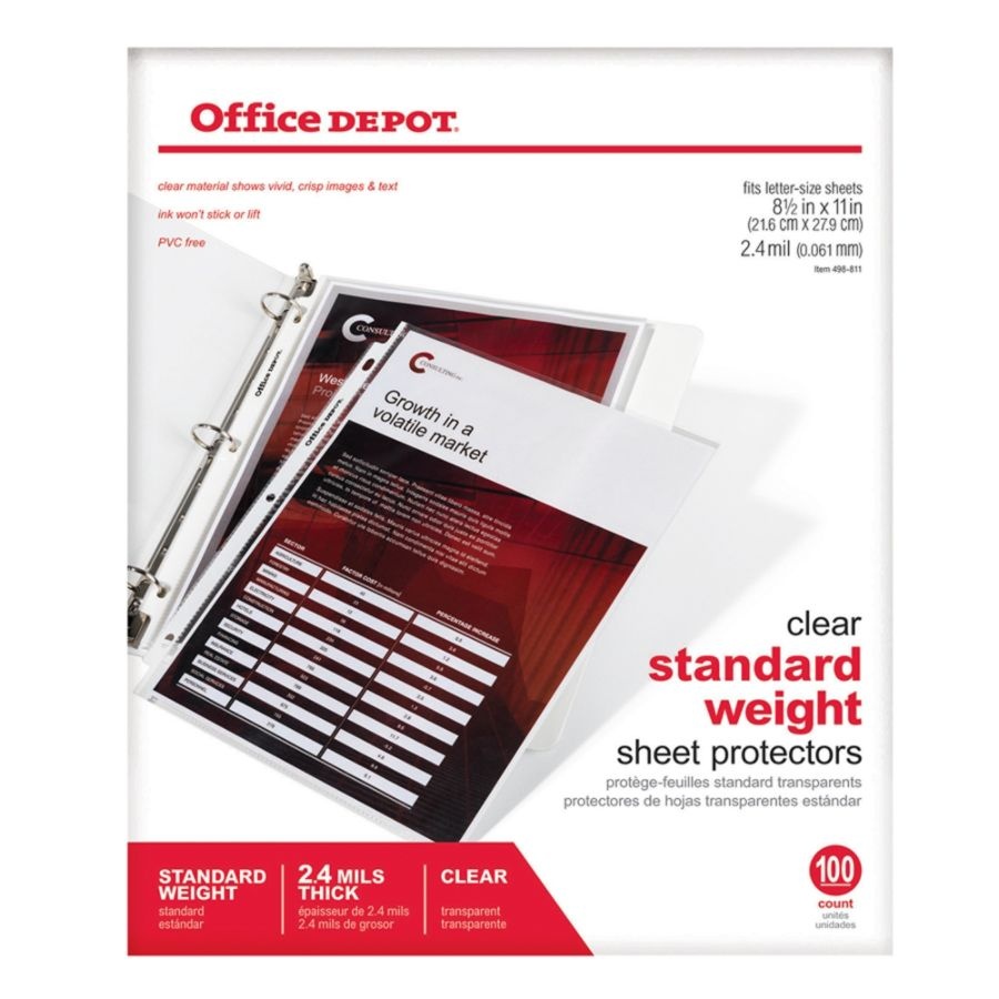 slide 2 of 2, Office Depot Brand Top-Loading Sheet Protectors, Standard Weight, Clear, Box Of 100, 100 ct