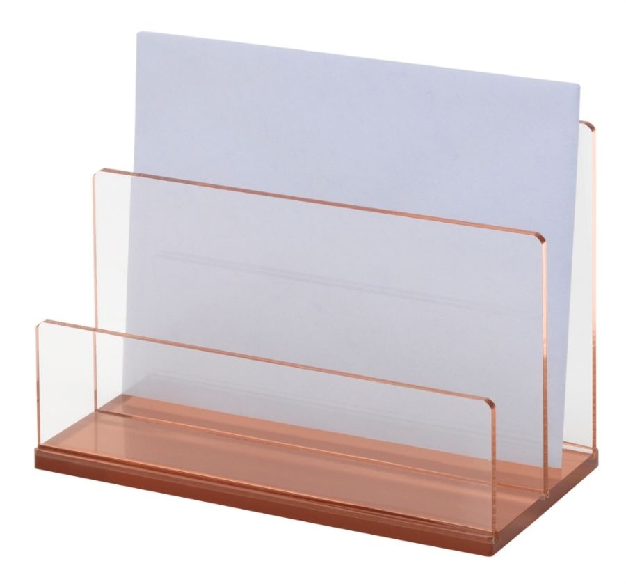 slide 3 of 4, Realspace Acrylic 2-Compartment Desk Sorter, Letter Size, Clear/Rose Gold, 1 ct