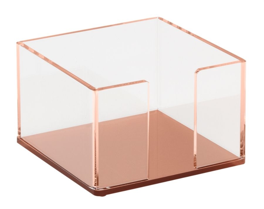 slide 3 of 4, Realspace Acrylic Memo Holder, 3-1/4''H X 3-1/4''W X 2-1/16''D, Clear/Rose Gold, 1 ct