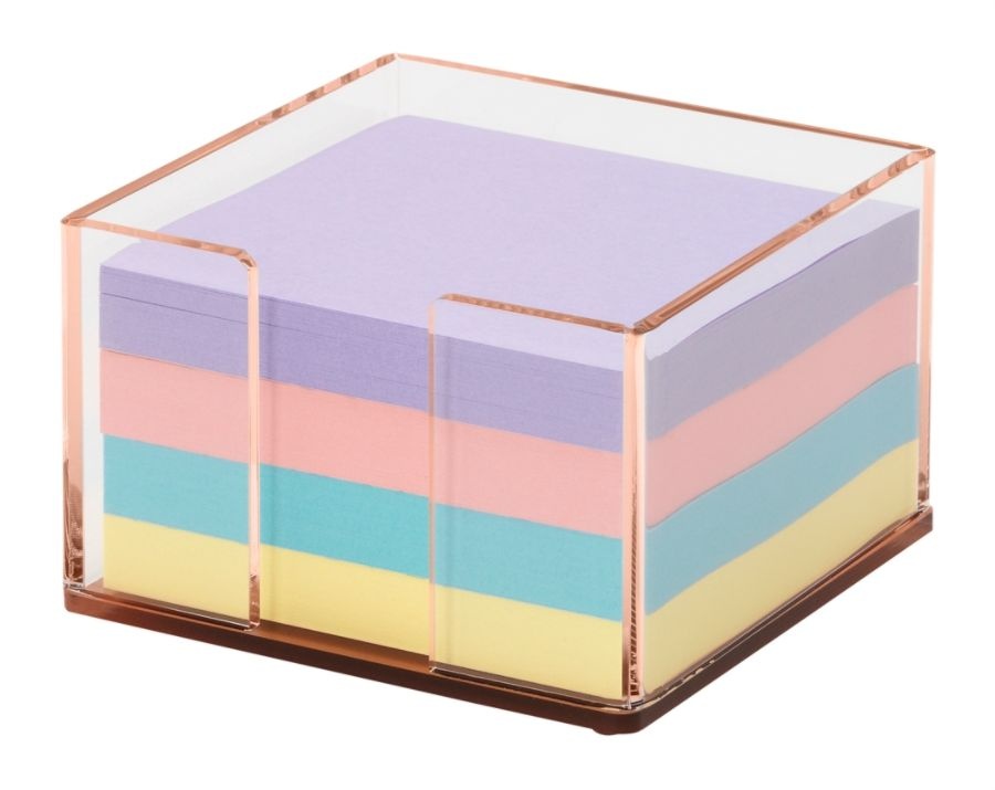 slide 4 of 4, Realspace Acrylic Memo Holder, 3-1/4''H X 3-1/4''W X 2-1/16''D, Clear/Rose Gold, 1 ct