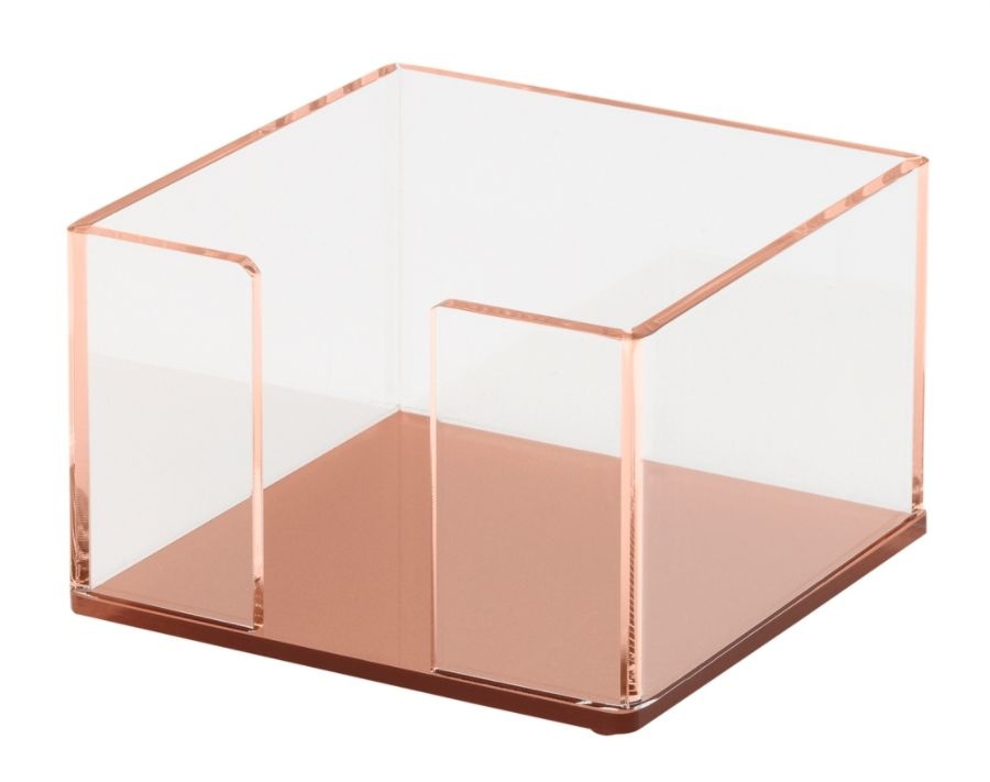 slide 2 of 4, Realspace Acrylic Memo Holder, 3-1/4''H X 3-1/4''W X 2-1/16''D, Clear/Rose Gold, 1 ct