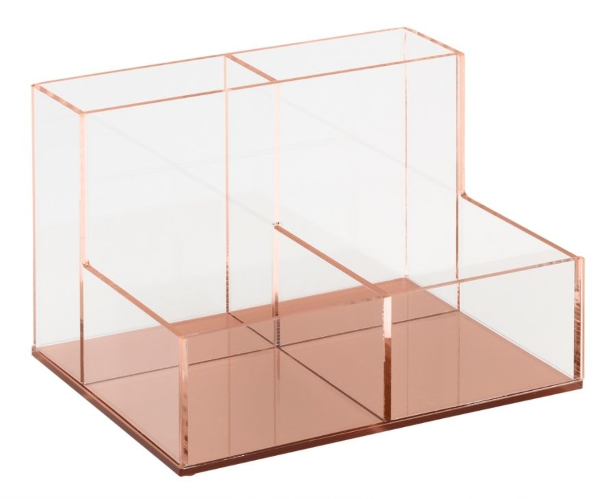 slide 3 of 3, Realspace Acrylic 4-Compartment Desk Caddy, Clear/Rose Gold, 1 ct