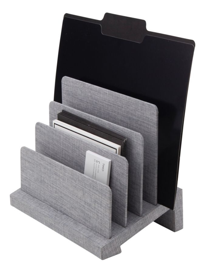 slide 4 of 4, Realspace Fabric 4-Compartment Desk Sorter, Light Gray, 5 1/2 in x 8 15/16 in x 8 3/4 in