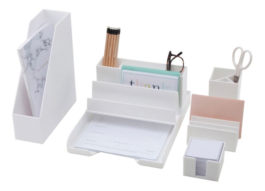 slide 4 of 4, Realspace Plastic Desk Sorter White, 9 in x 3 1/8 in x 11 1/8 in