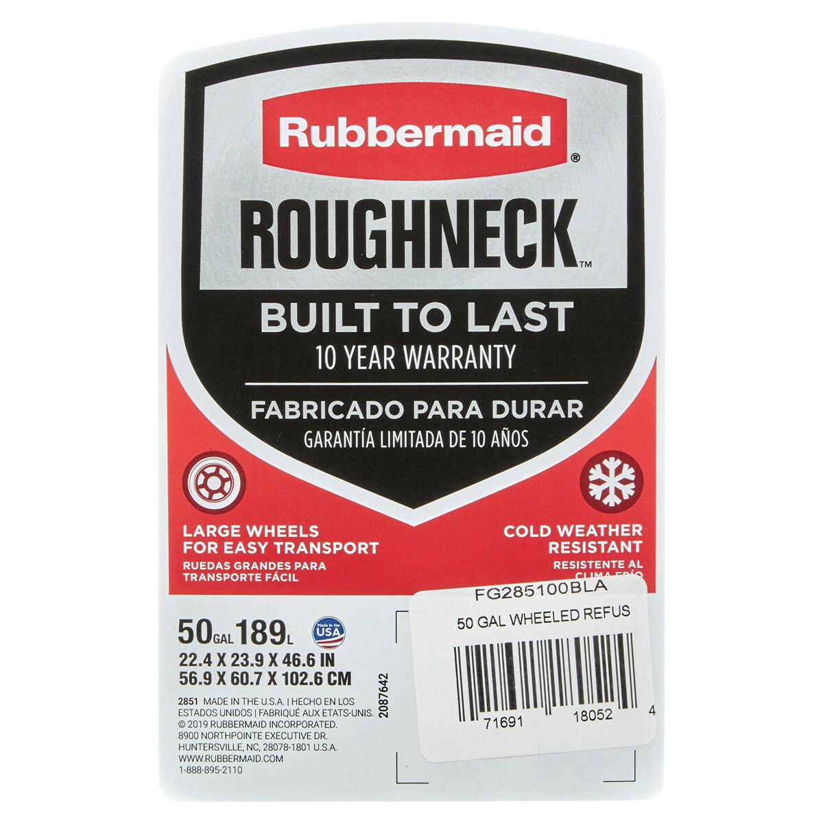slide 2 of 2, Rubbermaid Roughneck Wheeled Can, 50 gal