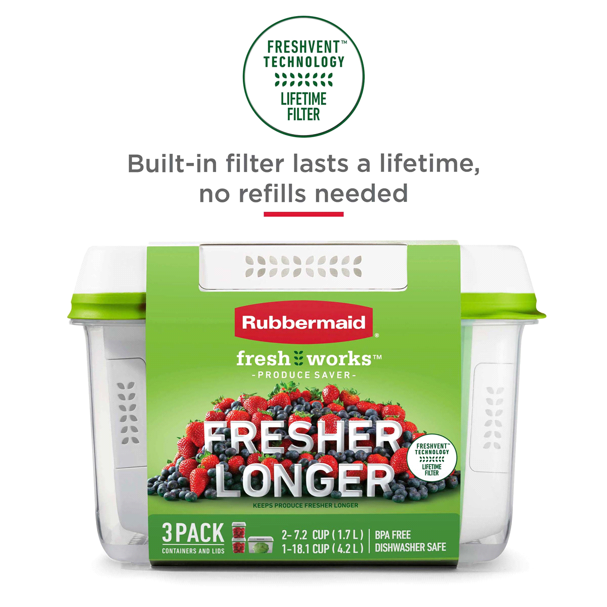 slide 17 of 21, Rubbermaid Freshworks Medium Produce Saver Container - Green, 1 ct