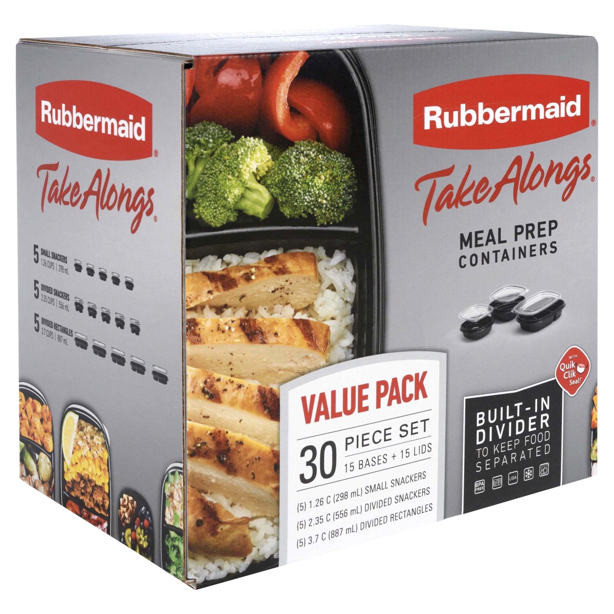 slide 2 of 2, Rubbermaid TakeAlongs Food Storage Containers with Divided Base Set, 30 ct