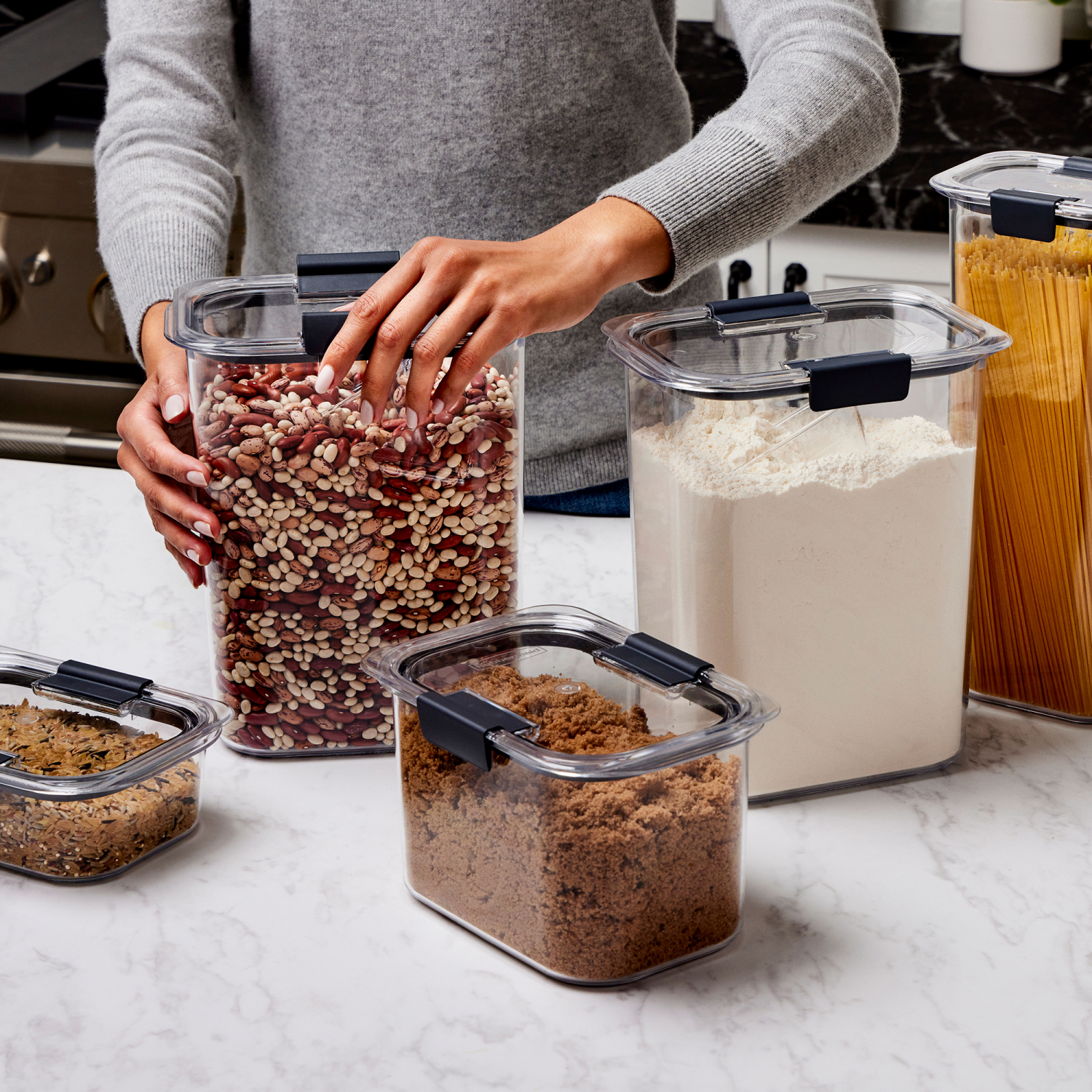 slide 3 of 5, Rubbermaid Brilliance Pantry 7-Piece Set, Clear and Airtight Food and Pantry Storage Containers, 1 ct