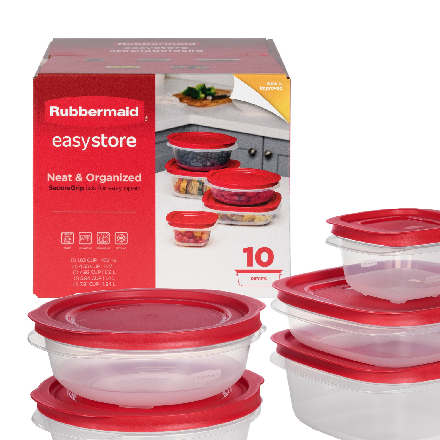 slide 1 of 1, Rubbermaid EasyStore Food Storage Containers 10 Each, 10 ct