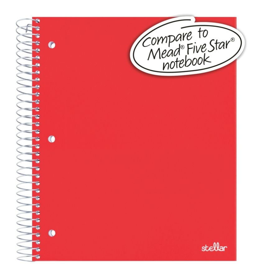 slide 4 of 4, Office Depot Brand Stellar Poly Notebook, 3 Subject, Wide Ruled, Red, 150 ct; 8 1/2 in x 11 in