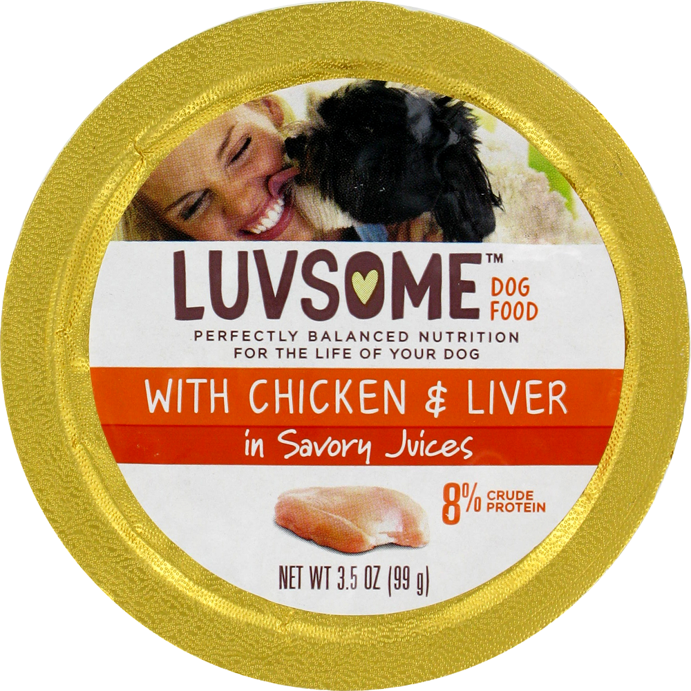 slide 1 of 1, LUVESOME Dog Food with Chicken & Liver in Savory Juices, 3.5 oz