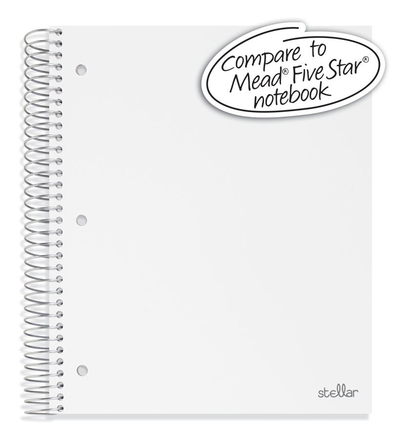 slide 2 of 4, Office Depot Brand Stellar Poly Notebook, 5 Subject, Wide Ruled, White, 150 ct; 8 1/2 in x 11 in