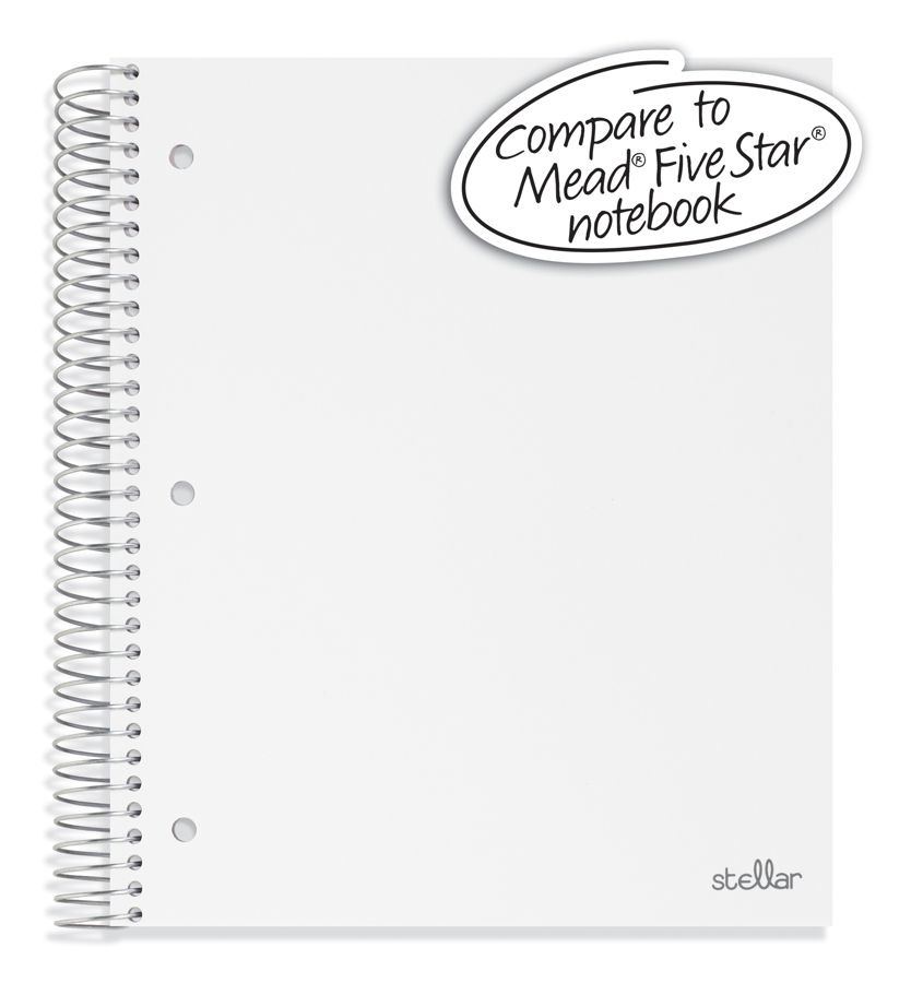 slide 3 of 4, Office Depot Brand Stellar Poly Notebook, 5 Subject, Wide Ruled, White, 150 ct; 8 1/2 in x 11 in