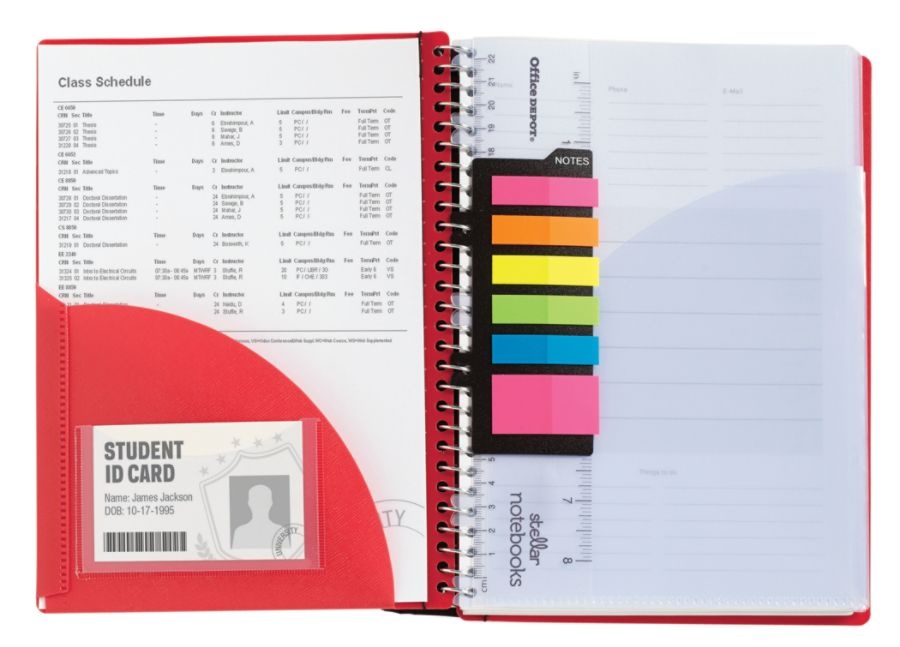 slide 5 of 8, Office Depot Brand Spiral Stellar Poly Notebook, 9'' X 11'', 5 Subject, College Ruled, 200 Sheets, 56% Recycled, Assorted, 200 ct