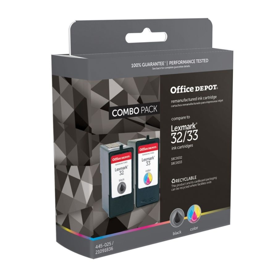 slide 2 of 2, Office Depot Brand Odl32/33 (Lexmark 32/33) Remanufactured Black/Tricolor Ink Cartridges, Pack Of 2, 2 ct