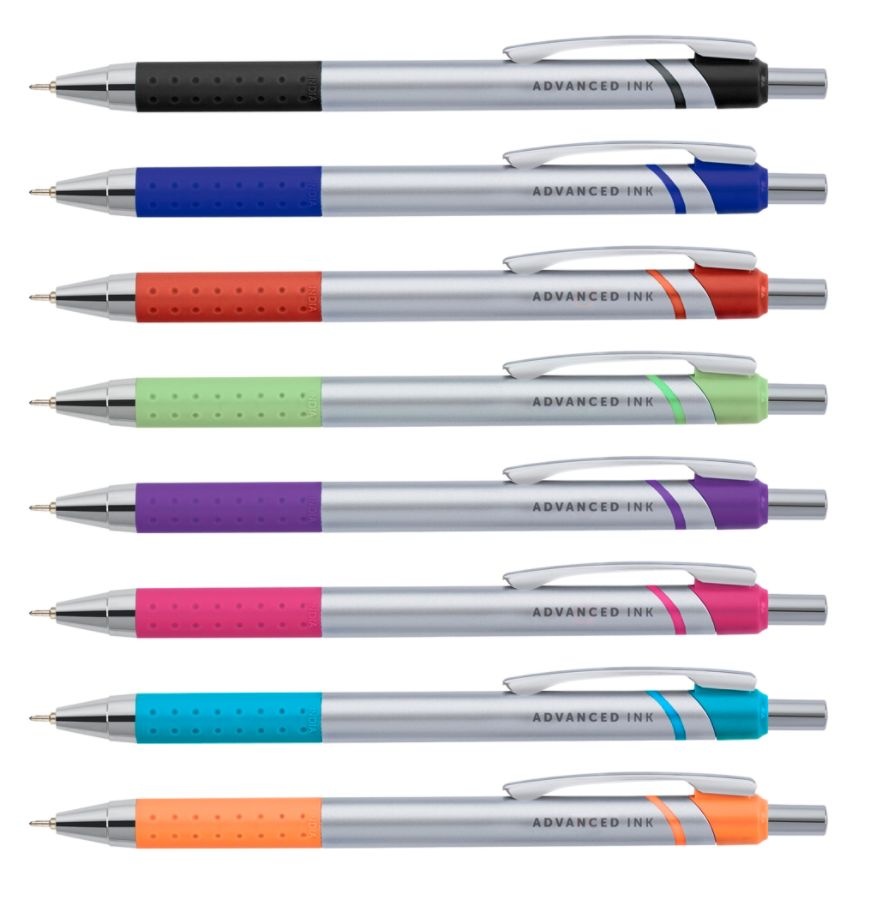 slide 5 of 10, Office Depot Advanced Ink Retractable Ballpoint Pens, Needle Point Assorted Barrels, Assorted Ink Colors, 8 ct