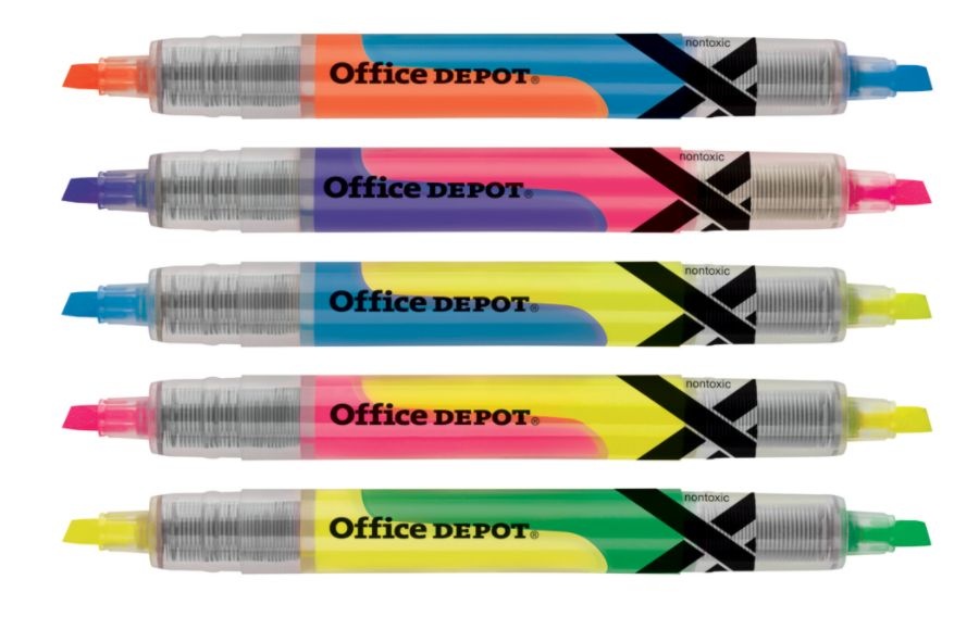 slide 2 of 7, Office Depot Brand Dual-End Pen-Style Highlighters, Chisel Point, Assorted Colors, Pack Of 5, 5 ct
