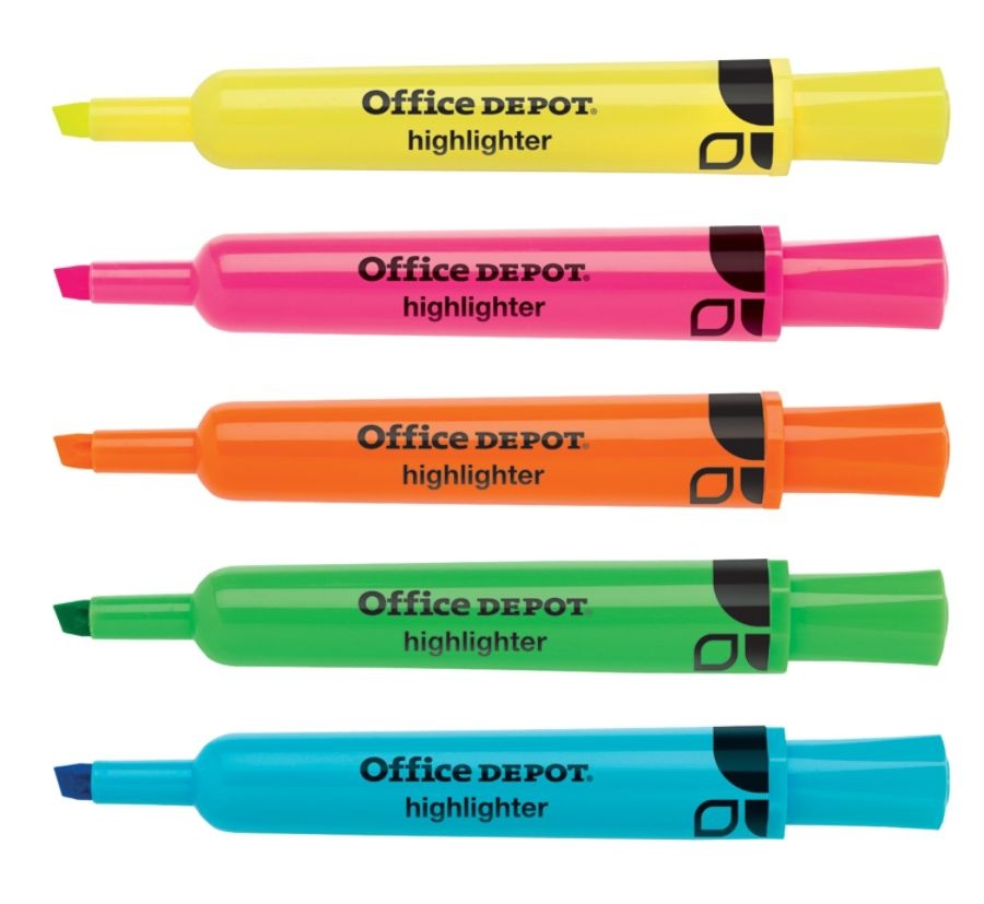 slide 2 of 7, Office Depot Brand Chisel-Tip Highlighters, Assorted Colors, Pack Of 5, 5 ct