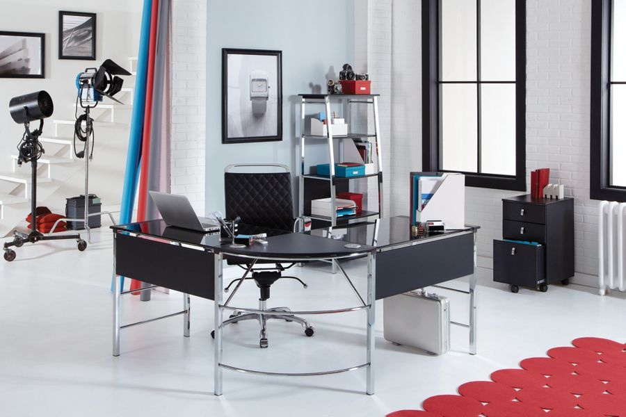 slide 2 of 5, Realspace Mezza L-Shaped Desk, Black/Chrome, 1 ct