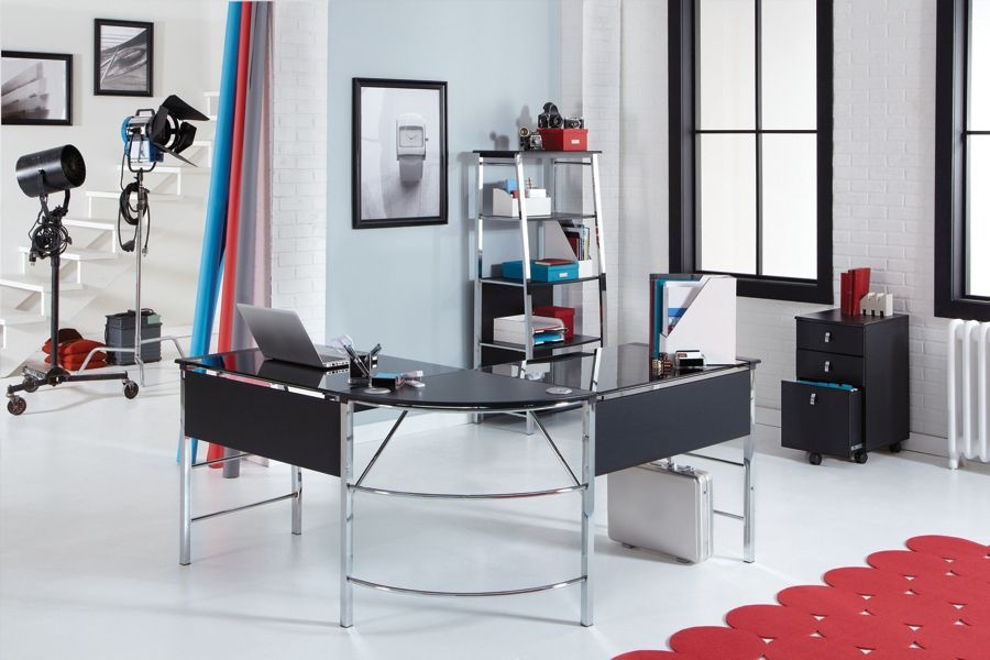 slide 3 of 5, Realspace Mezza L-Shaped Desk, Black/Chrome, 1 ct