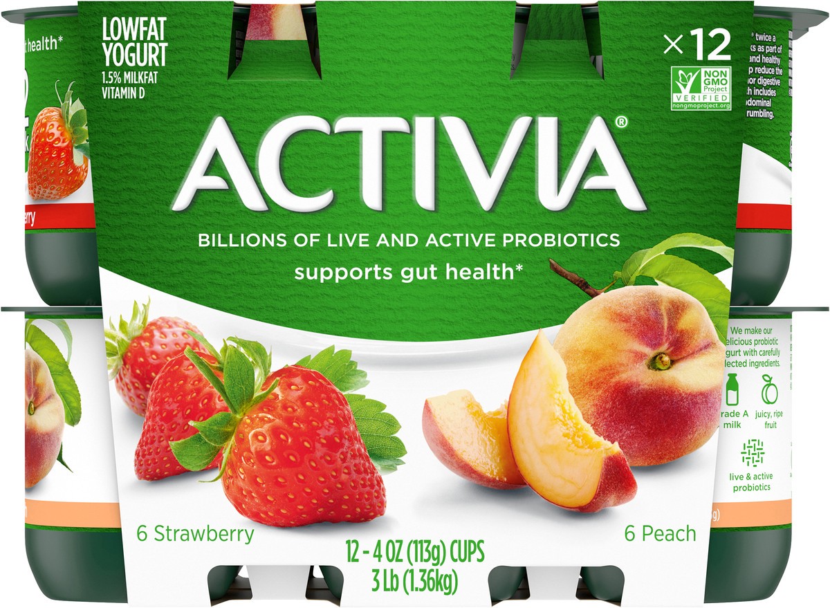 slide 5 of 8, Activia Probiotic Peach & Strawberry Yogurt Variety Pack - 12ct/4oz Cups, 