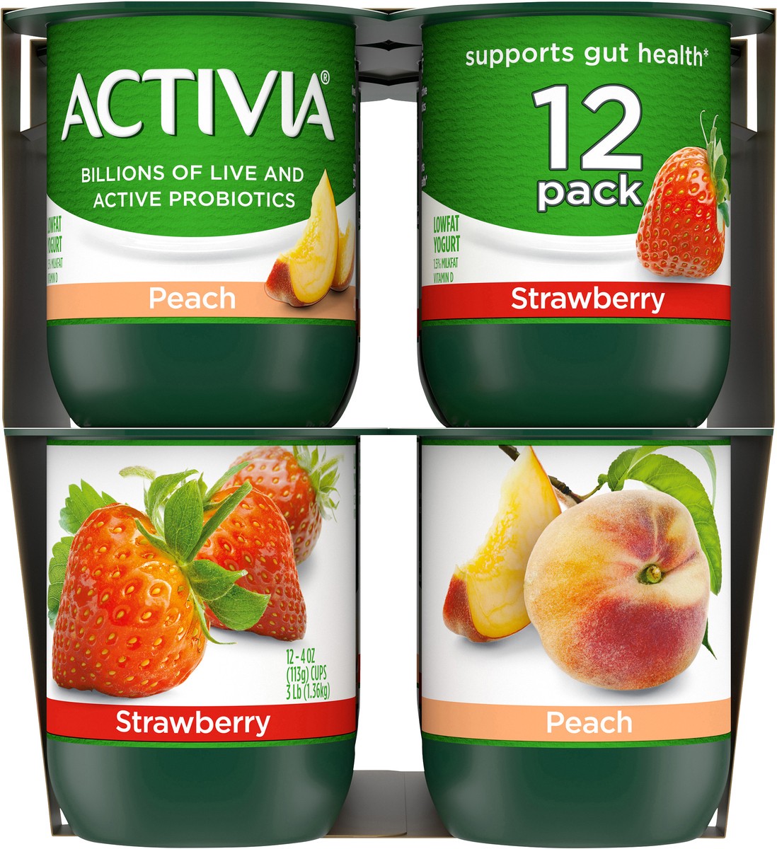 slide 6 of 8, Activia Probiotic Peach & Strawberry Yogurt Variety Pack - 12ct/4oz Cups, 
