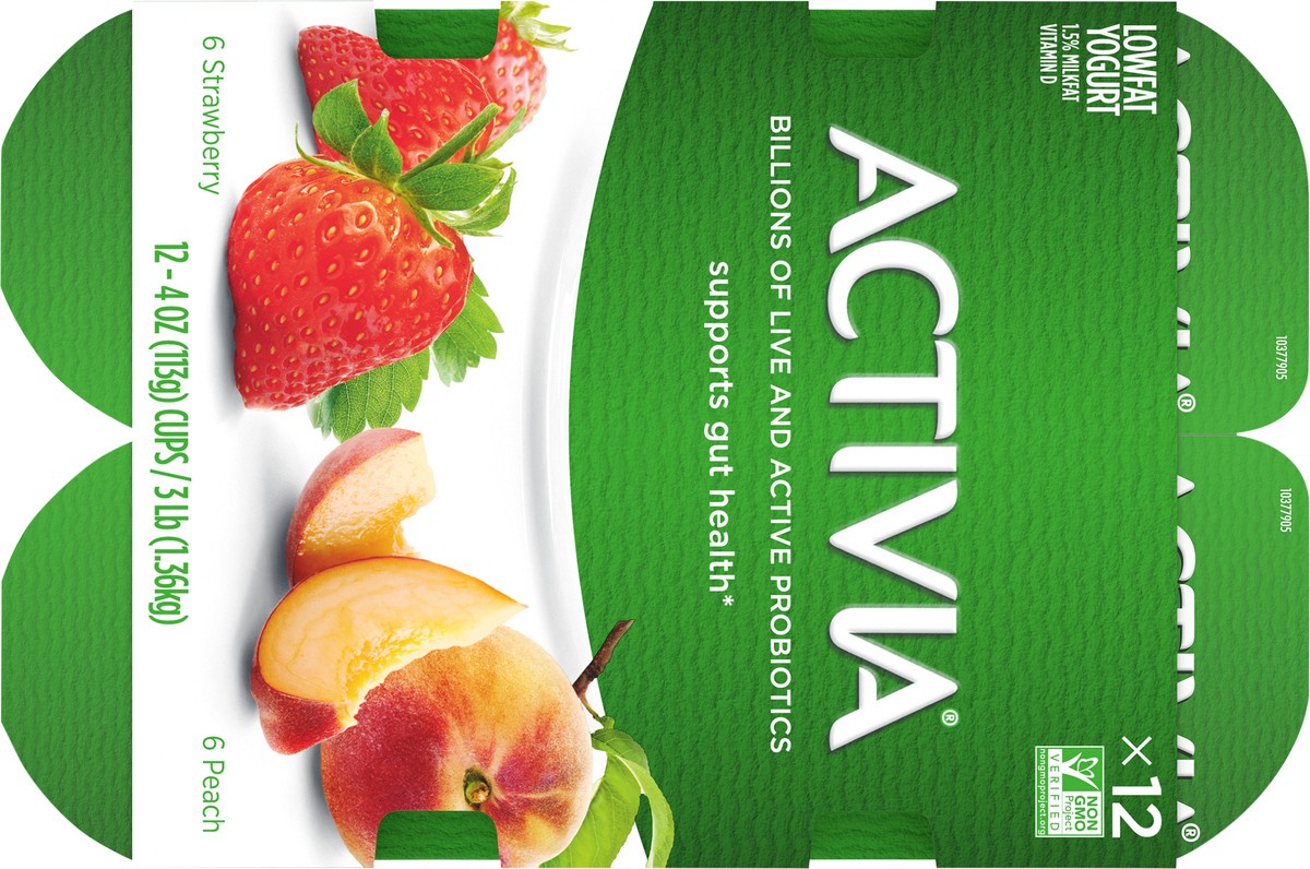 slide 8 of 8, Activia Probiotic Peach & Strawberry Yogurt Variety Pack - 12ct/4oz Cups, 