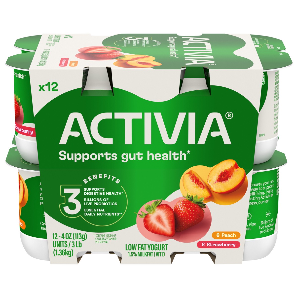 slide 1 of 8, Activia Peach and Strawberry Probiotic Yogurt, Lowfat Yogurt Cups, 4 OZ, 12 CT, 12 ct