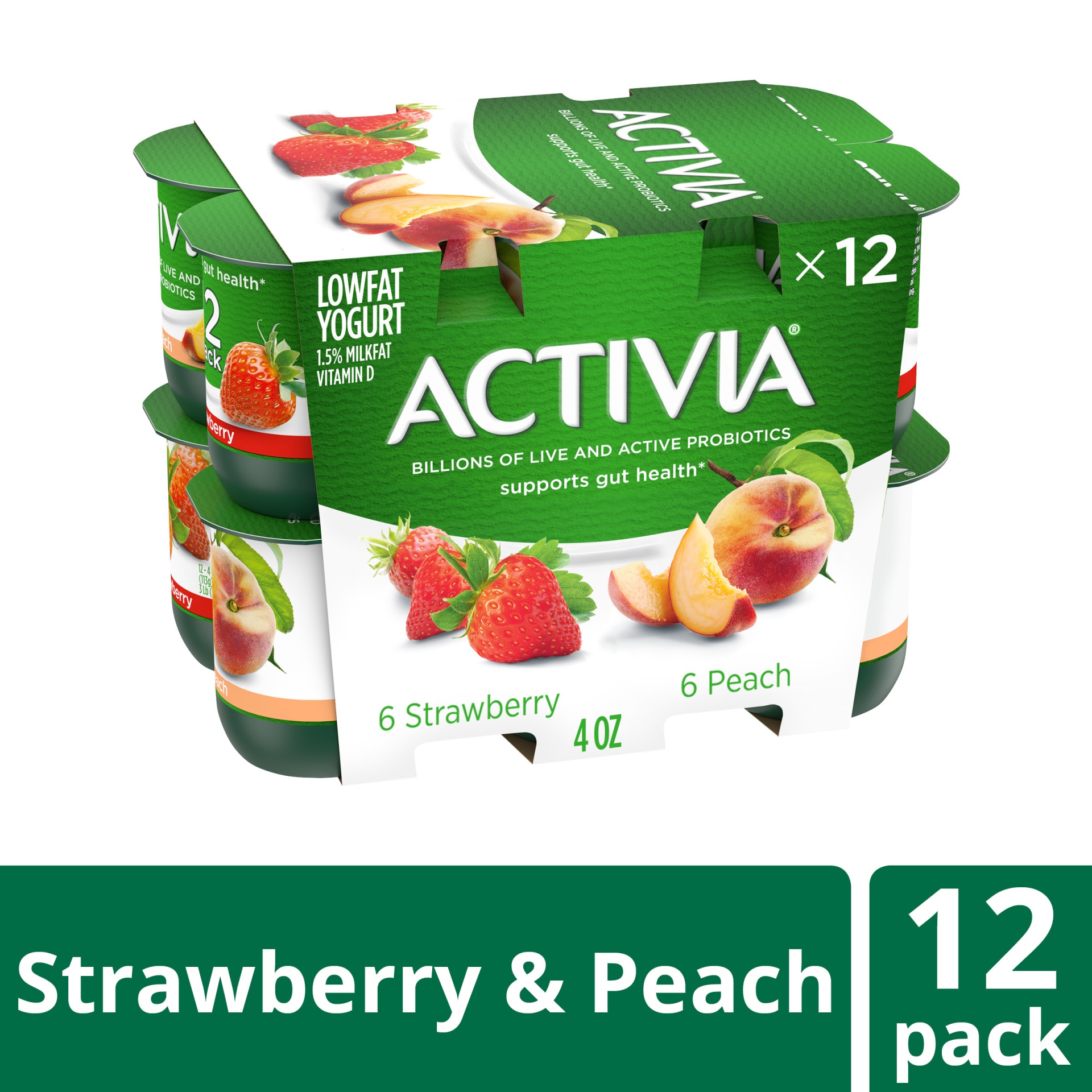 slide 1 of 1, Activia Probiotic Peach & Strawberry Variety Pack Yogurt Cups, 4 oz