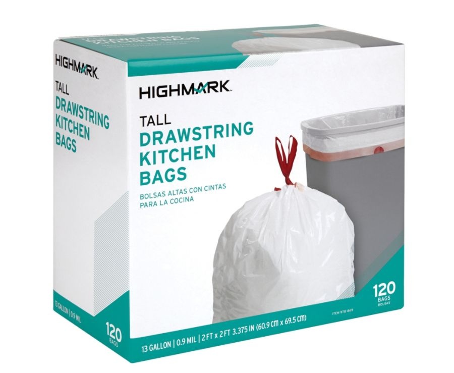 slide 2 of 3, Highmark 0.9-Mil Drawstring Trash Bags White, 120 ct; 13 gal