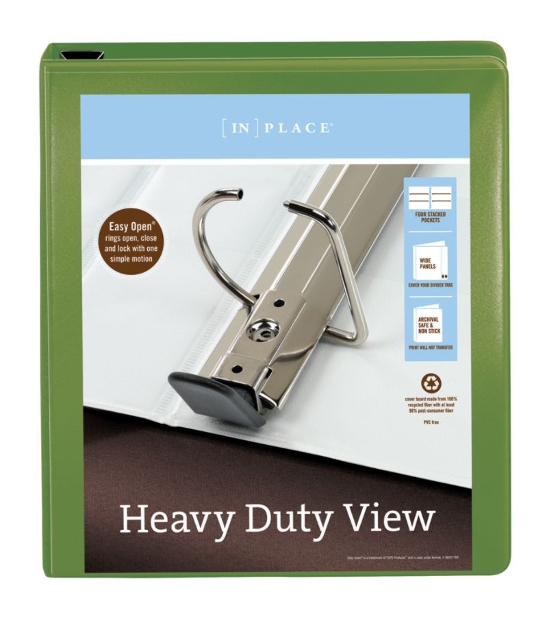 slide 5 of 5, Office Depot Brand Heavy-Duty D-Ring View Binder, 1'' Rings, Army Green, 1 ct