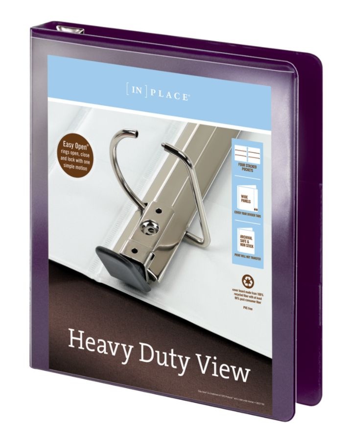 slide 2 of 5, Office Depot Brand Heavy-Duty D-Ring View Binder, 1'' Rings, Purple, 1 ct