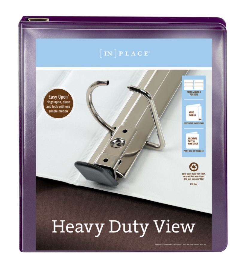 slide 4 of 5, Office Depot Brand Heavy-Duty D-Ring View Binder, 1'' Rings, Purple, 1 ct