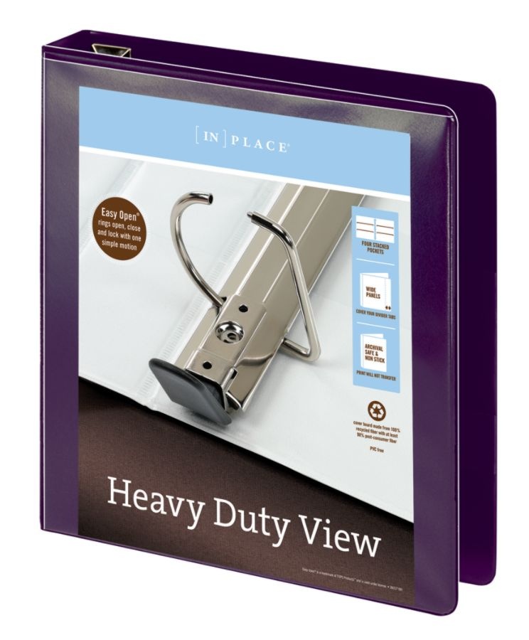 slide 2 of 5, Office Depot Brand Heavy-Duty D-Ring View Binder, 1 1/2'' Rings, Purple, 1 ct