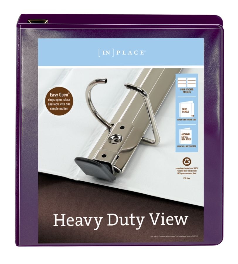 slide 3 of 5, Office Depot Brand Heavy-Duty D-Ring View Binder, 1 1/2'' Rings, Purple, 1 ct