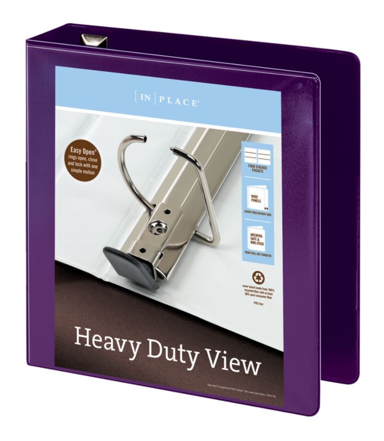 slide 4 of 5, Office Depot Brand Heavy-Duty D-Ring View Binder, 2'' Rings, Purple, 1 ct