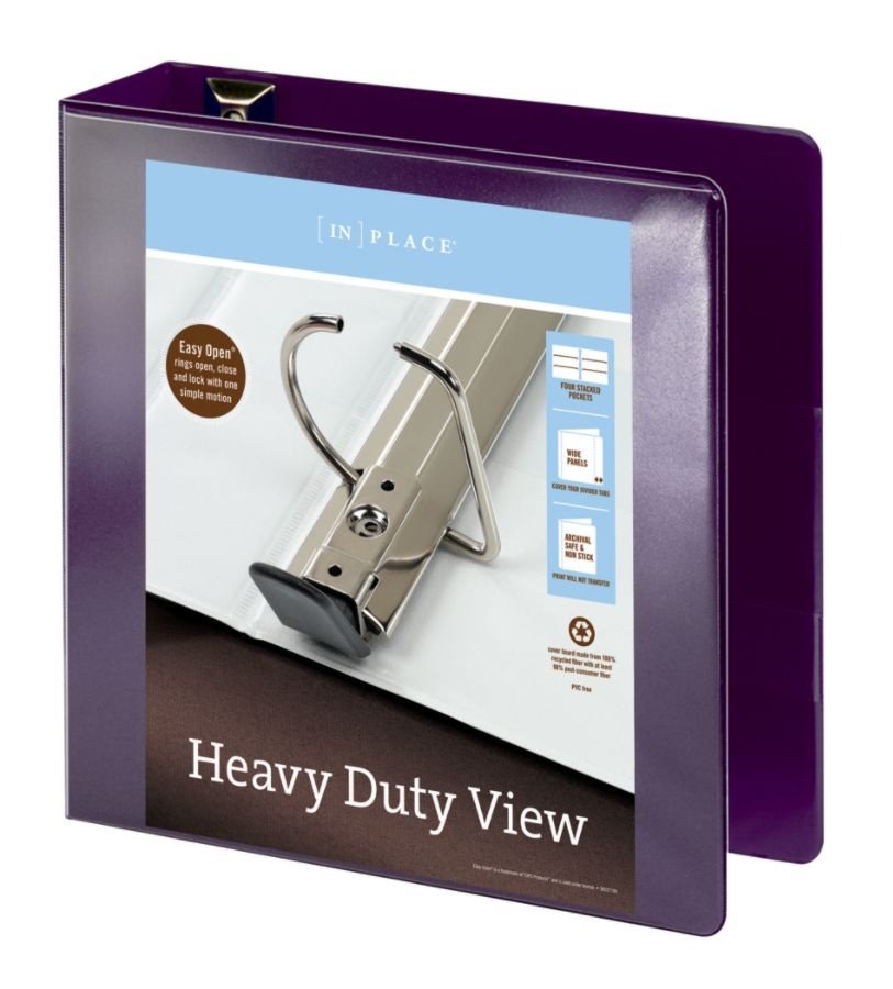 slide 2 of 5, Office Depot Brand Heavy-Duty D-Ring View Binder, 3'' Rings, Purple, 1 ct