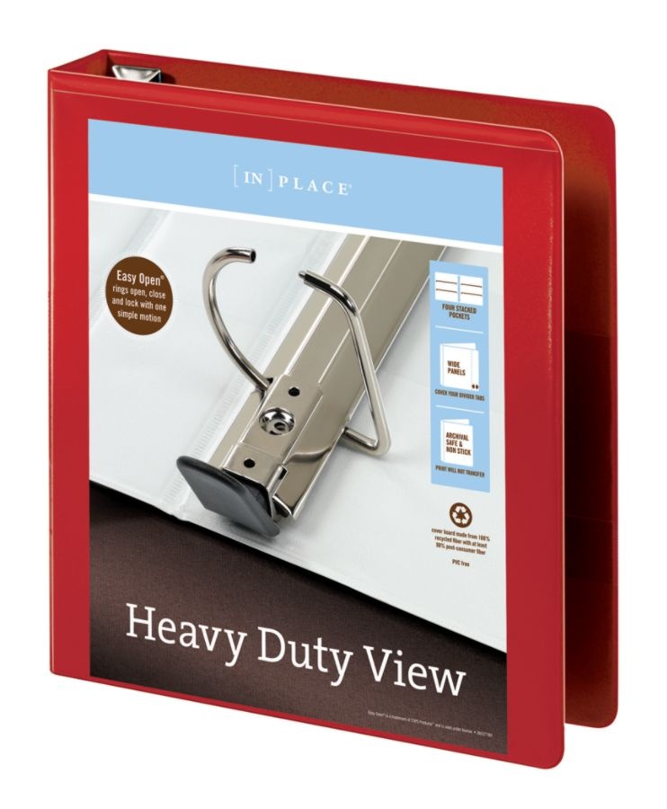 slide 2 of 5, Office Depot Brand Heavy-Duty D-Ring View Binder, 1 1/2'' Rings, Red, 1 ct