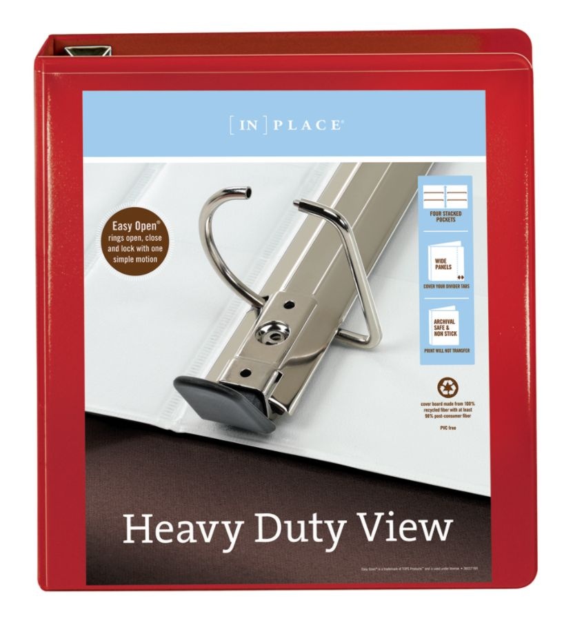slide 3 of 5, Office Depot Brand Heavy-Duty D-Ring View Binder, 1 1/2'' Rings, Red, 1 ct
