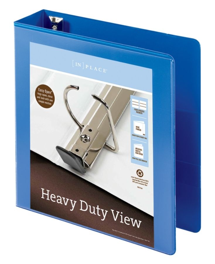 slide 5 of 5, Office Depot Brand Heavy-Duty D-Ring View Binder, 2'' Rings, Blue, 1 ct