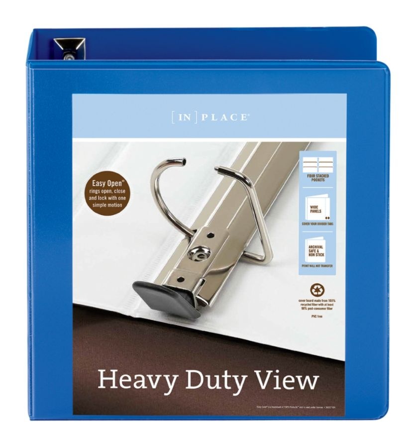 slide 2 of 5, Office Depot Brand Heavy-Duty D-Ring View Binder, 2'' Rings, Blue, 1 ct