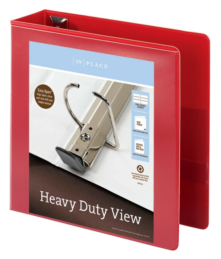 slide 3 of 5, Office Depot Brand Heavy-Duty D-Ring View Binder, 3'' Rings, Red, 1 ct