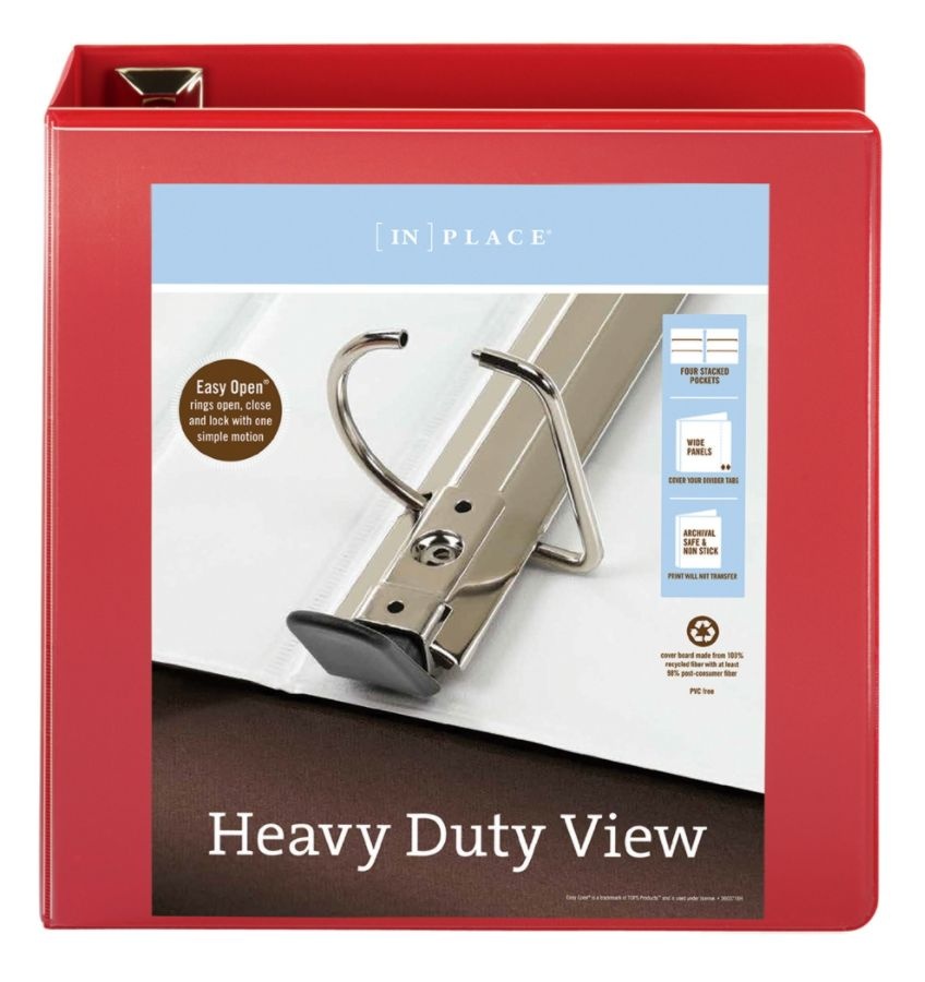 slide 4 of 5, Office Depot Brand Heavy-Duty D-Ring View Binder, 3'' Rings, Red, 1 ct