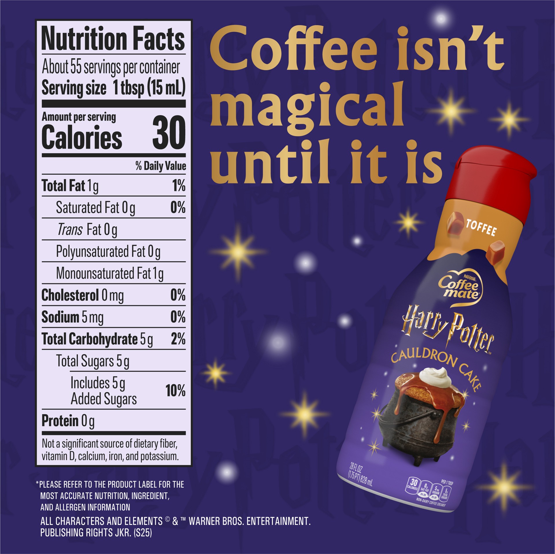 slide 4 of 7, Coffee-Mate Coffee mate Harry Potter Cauldron Cake, Toffee Flavored Creamer, Liquid Coffee Creamer, 28 fl oz
