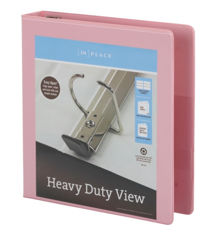 slide 3 of 8, Office Depot Brand Heavy Duty D-Ring View Binder, 1 1/2'' Rings, 55% Recycled, Pink, 1 ct